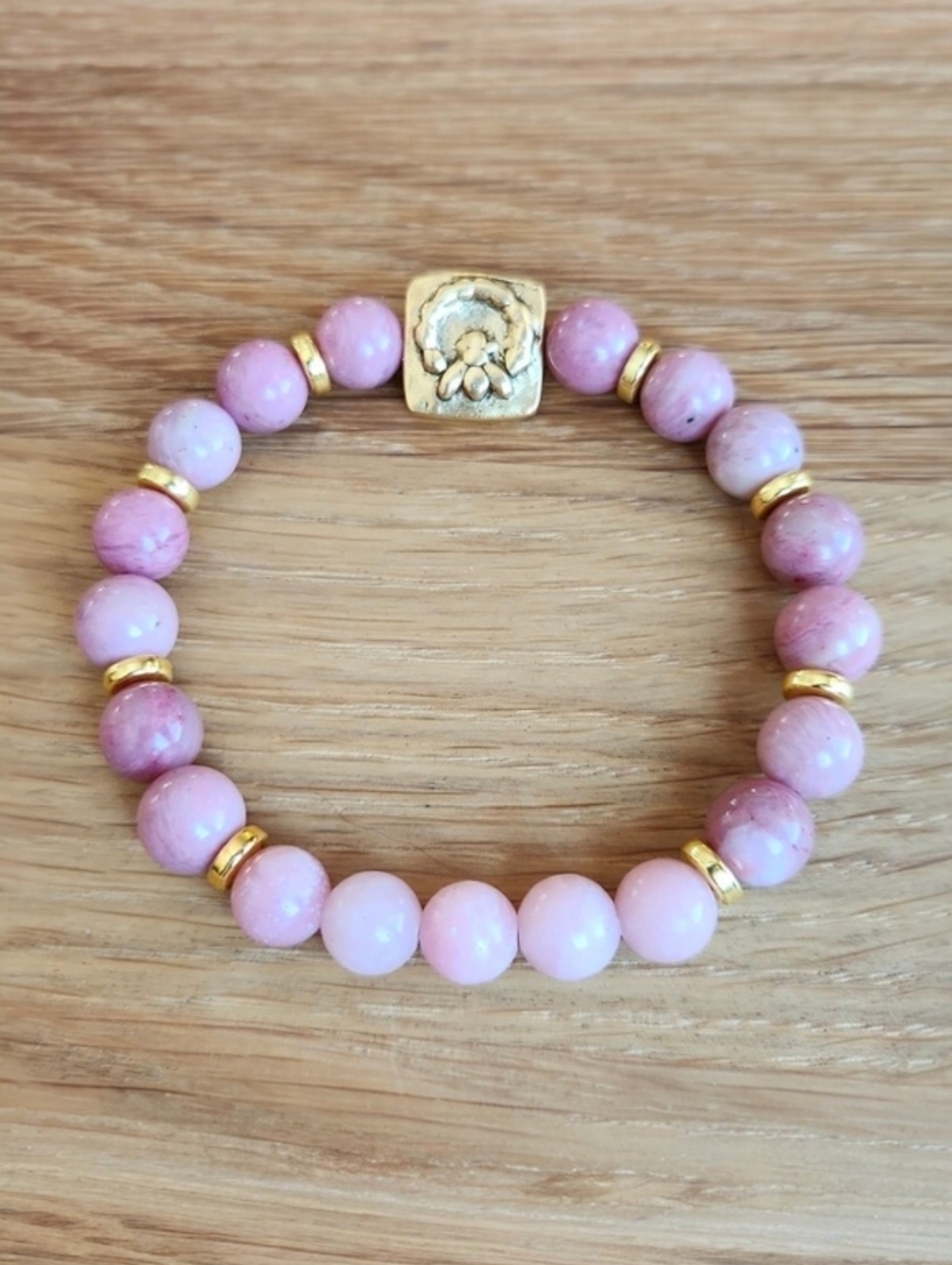 Rhodonite & Pink Opal Beaded Stretch Bracelet | Handmade